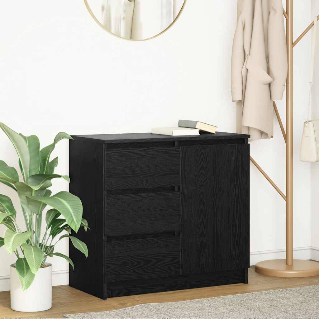 Sideboard with Drawer Black Oak 71x35x65 cm Engineered Wood